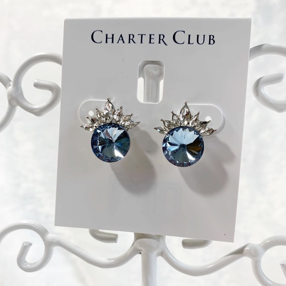Charter Club blue and crystal post earrings